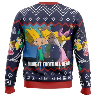 Move It Football Head Hey Arnold Ugly Christmas Sweater BACK mockup - Hey Arnold Merch
